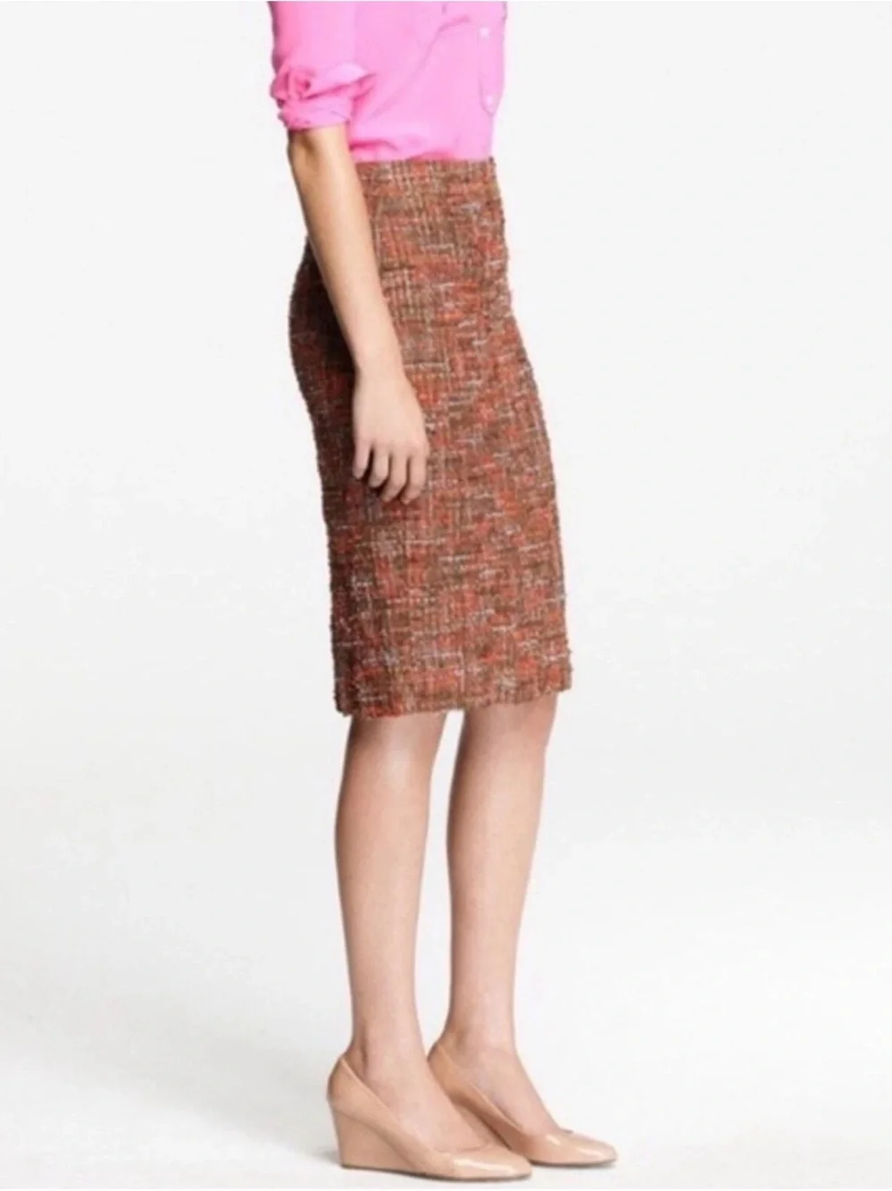 J.Crew Textured Bouclé Tweed Pencil Skirt Size 2 Brown Pink Multicolor Office